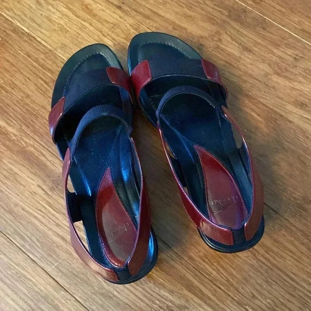 Dansko red and black wedge sandal - leather / textile - like new -39